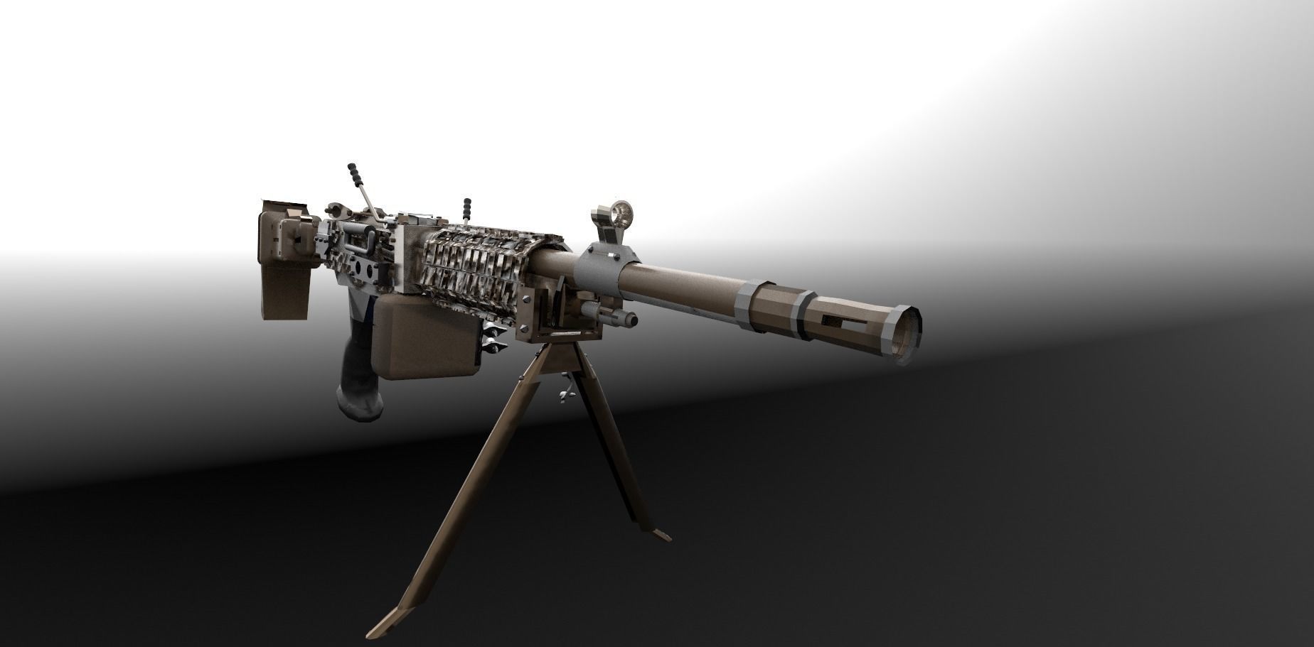 Machinegun machine gun Low-poly 3D model_11