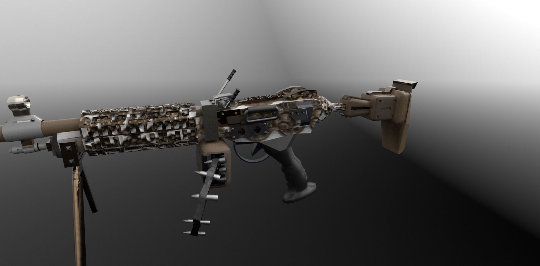 Machinegun machine gun Low-poly 3D model_10