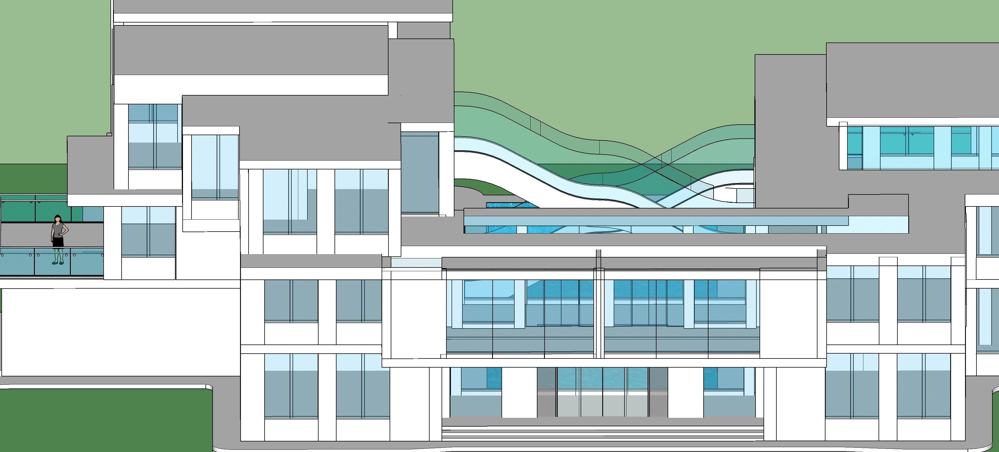 Detailed design of an office with water body and floating stairs 3D model_5