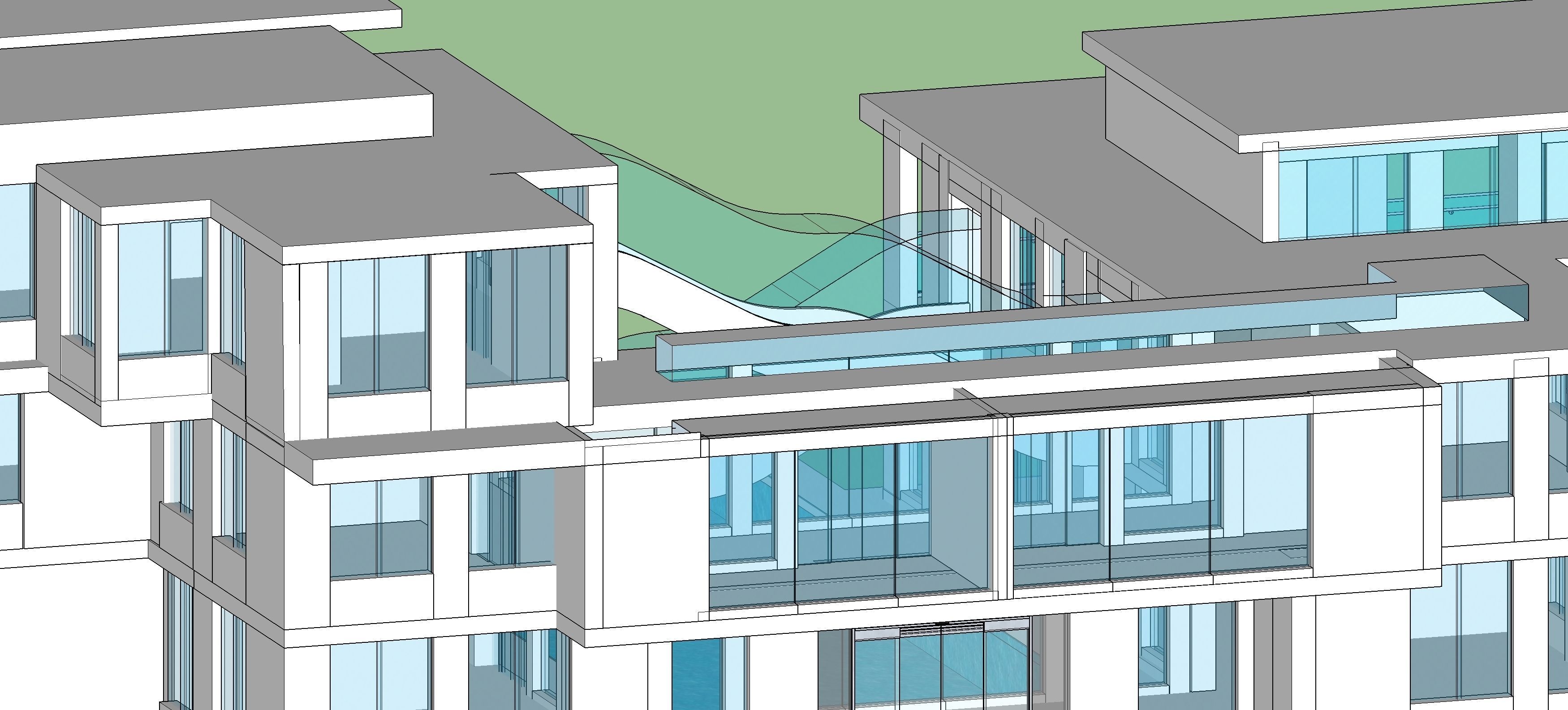 Detailed design of an office with water body and floating stairs 3D model_8