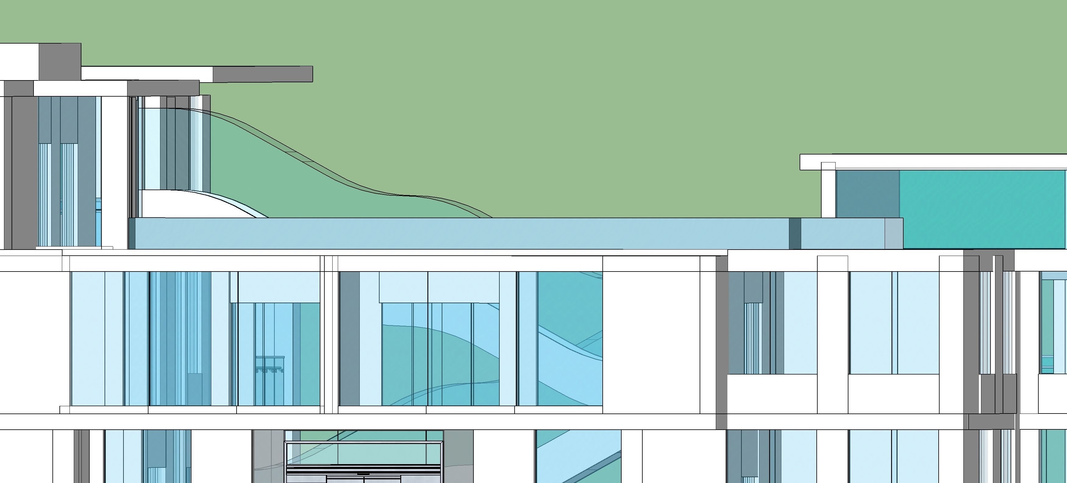 Detailed design of an office with water body and floating stairs 3D model_7
