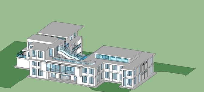 Detailed design of an office with water body and floating stairs 3D model