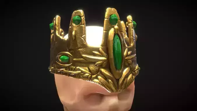 Gold Jade King Crown with Gems Stones 3D model