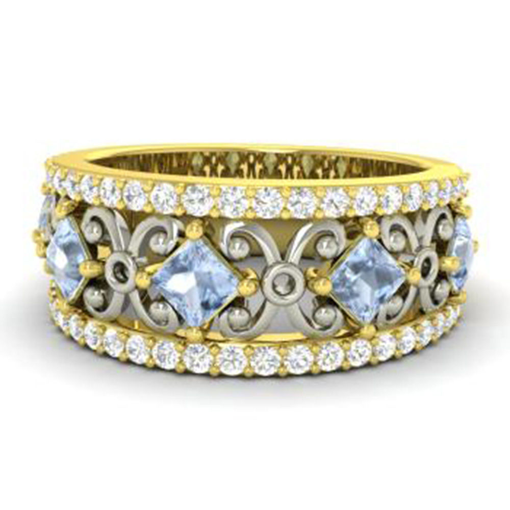 princess cut and brilliant designed ring 3D print model_1