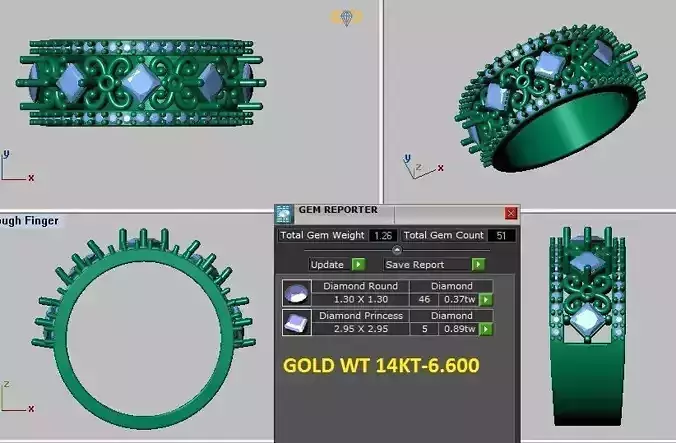 princess cut and brilliant designed ring