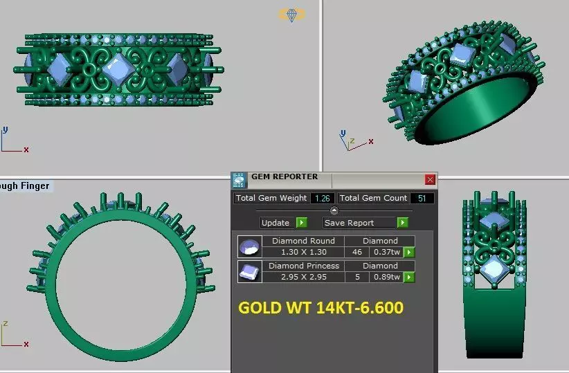 princess cut and brilliant designed ring 3D print model_0