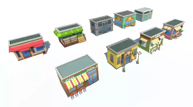 3D Lowpoly Cartoon Coffee Shop Set