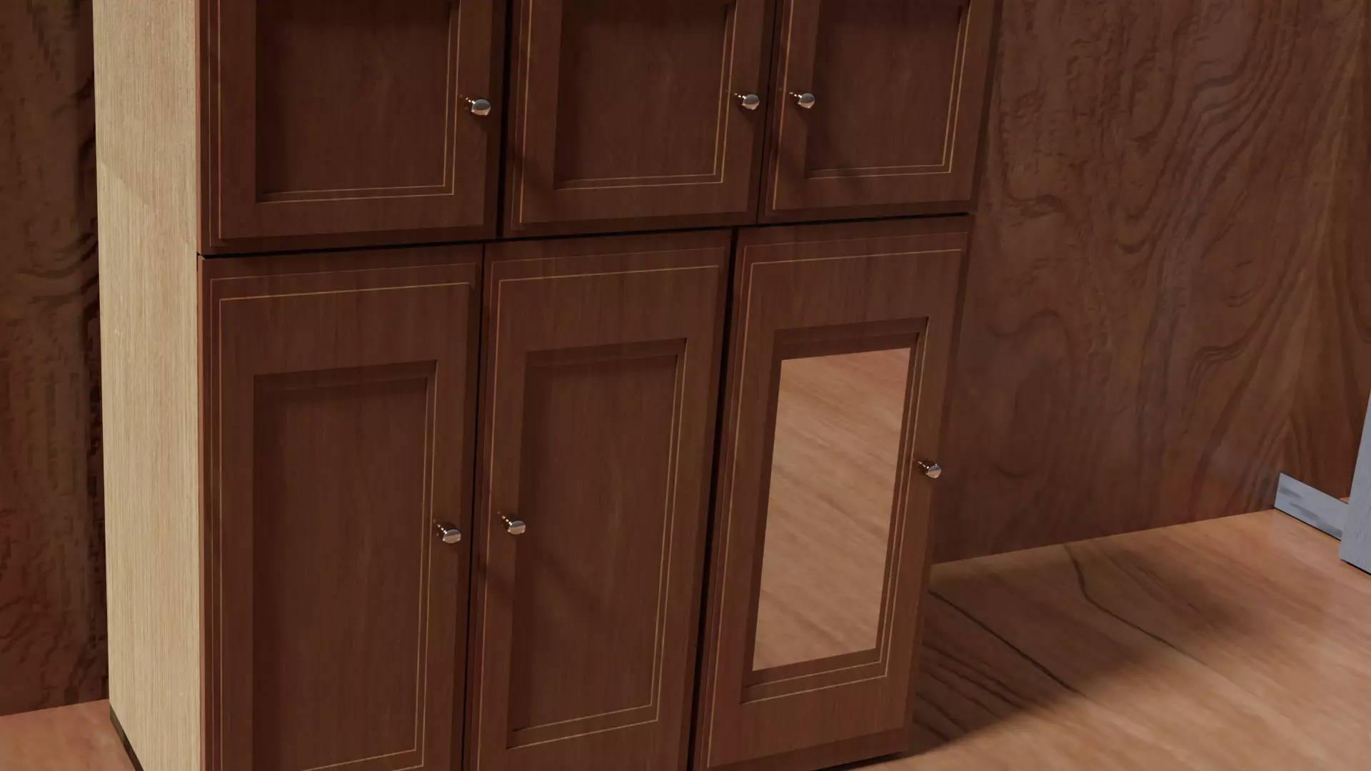 Wardrobe wooden cabinet with three doors 3D model