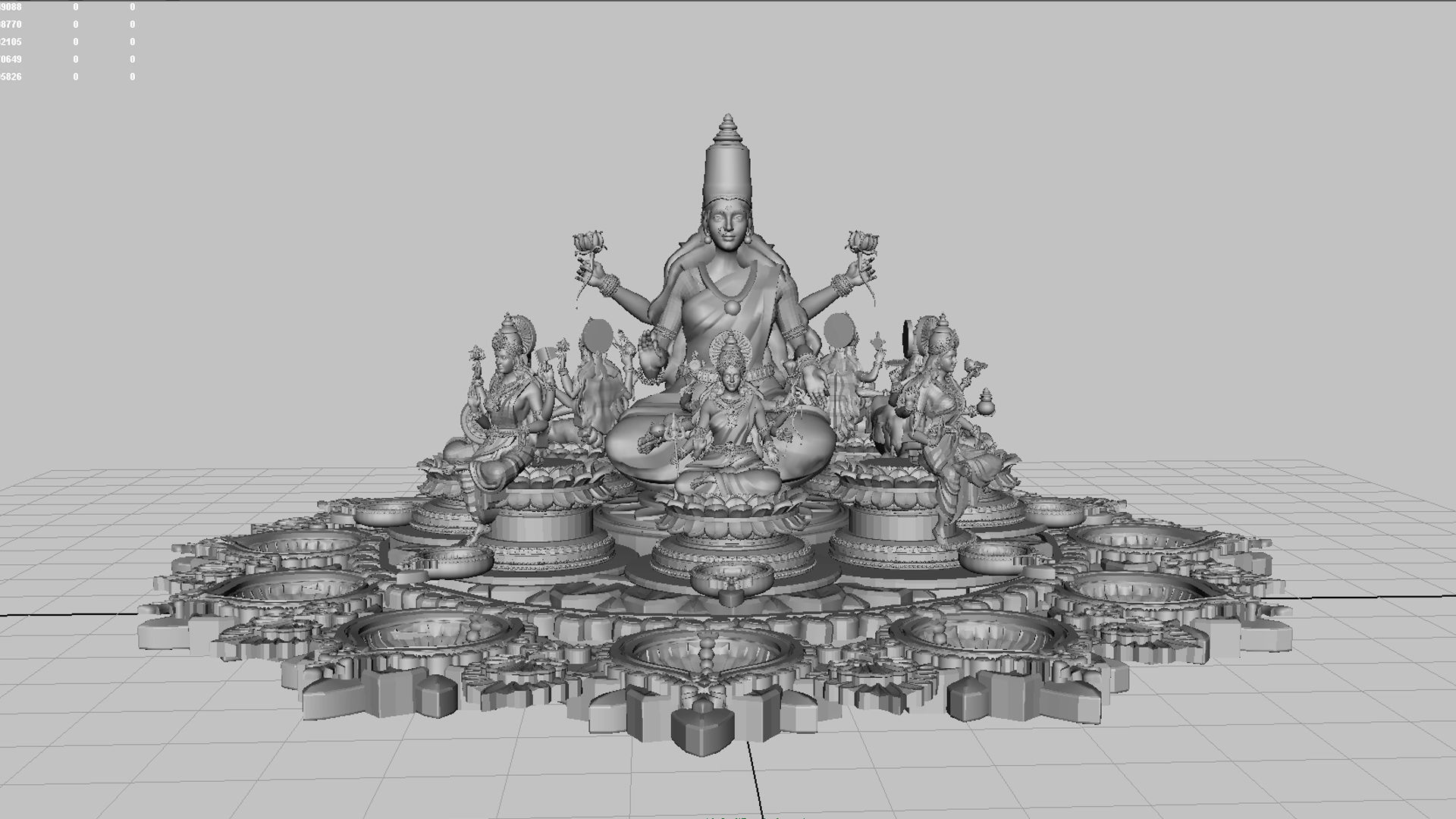 clay oil lamp ashtalakshmi 3D model_3