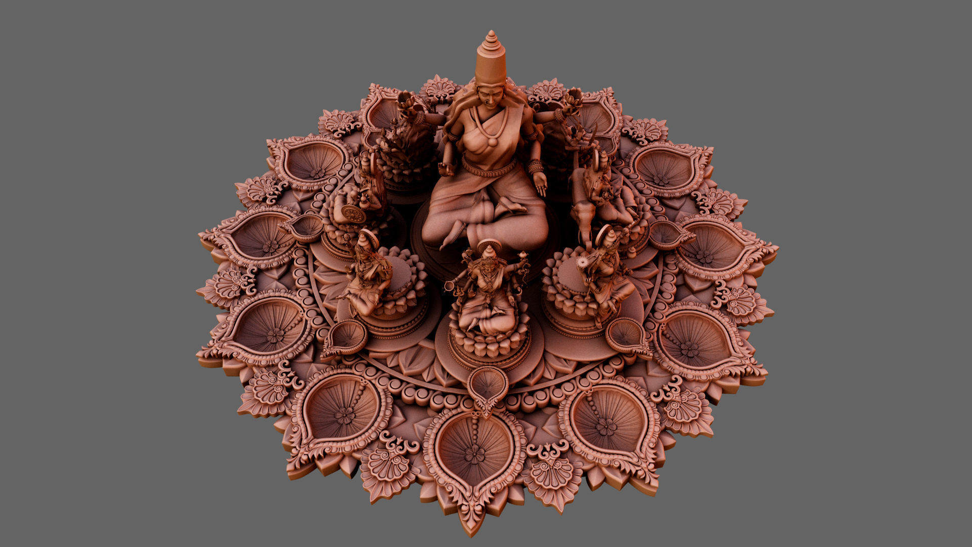 clay oil lamp ashtalakshmi 3D model_10