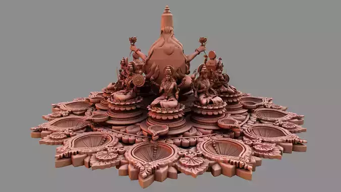 clay oil lamp ashtalakshmi 3D model