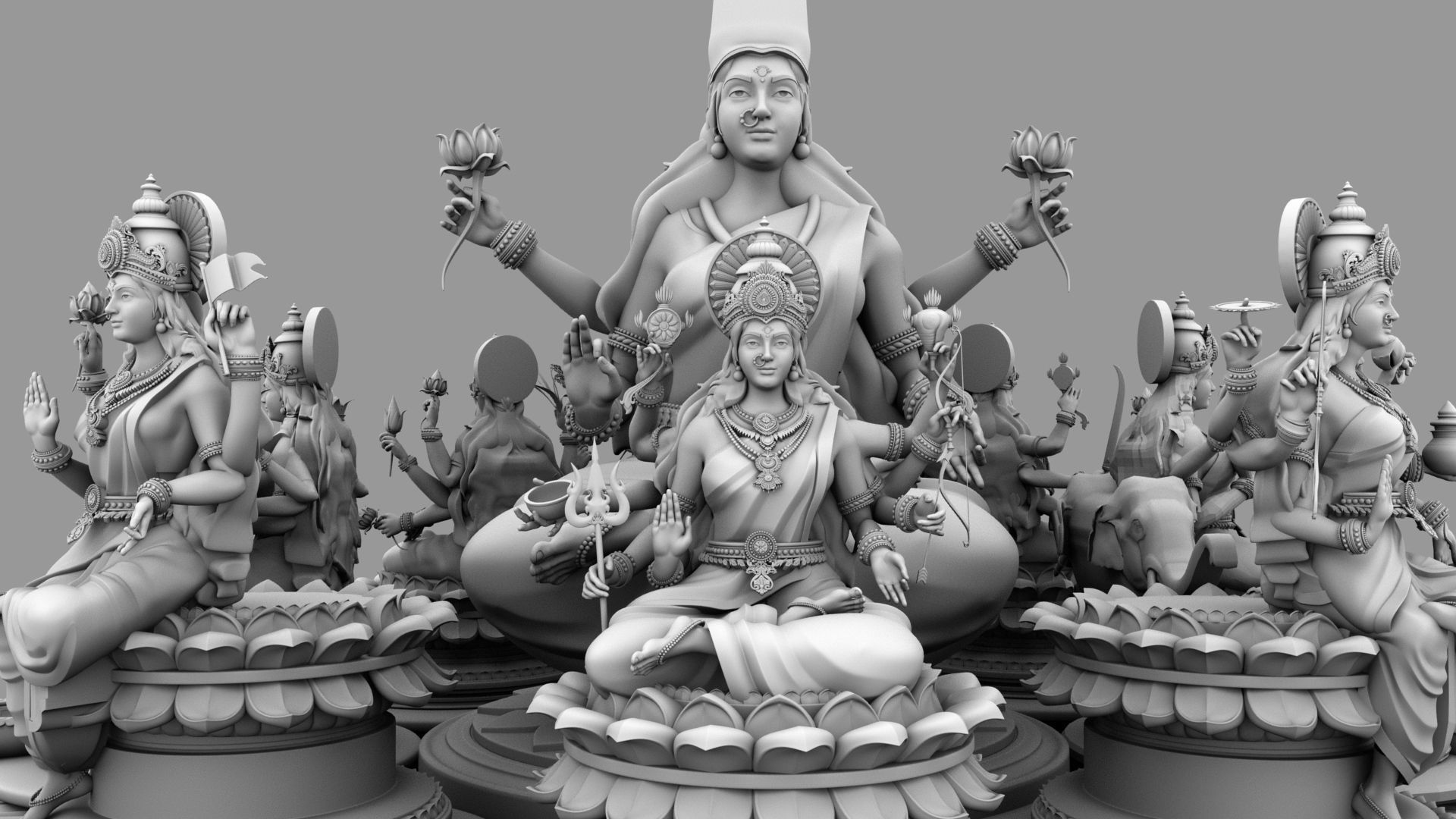 clay oil lamp ashtalakshmi 3D model_13