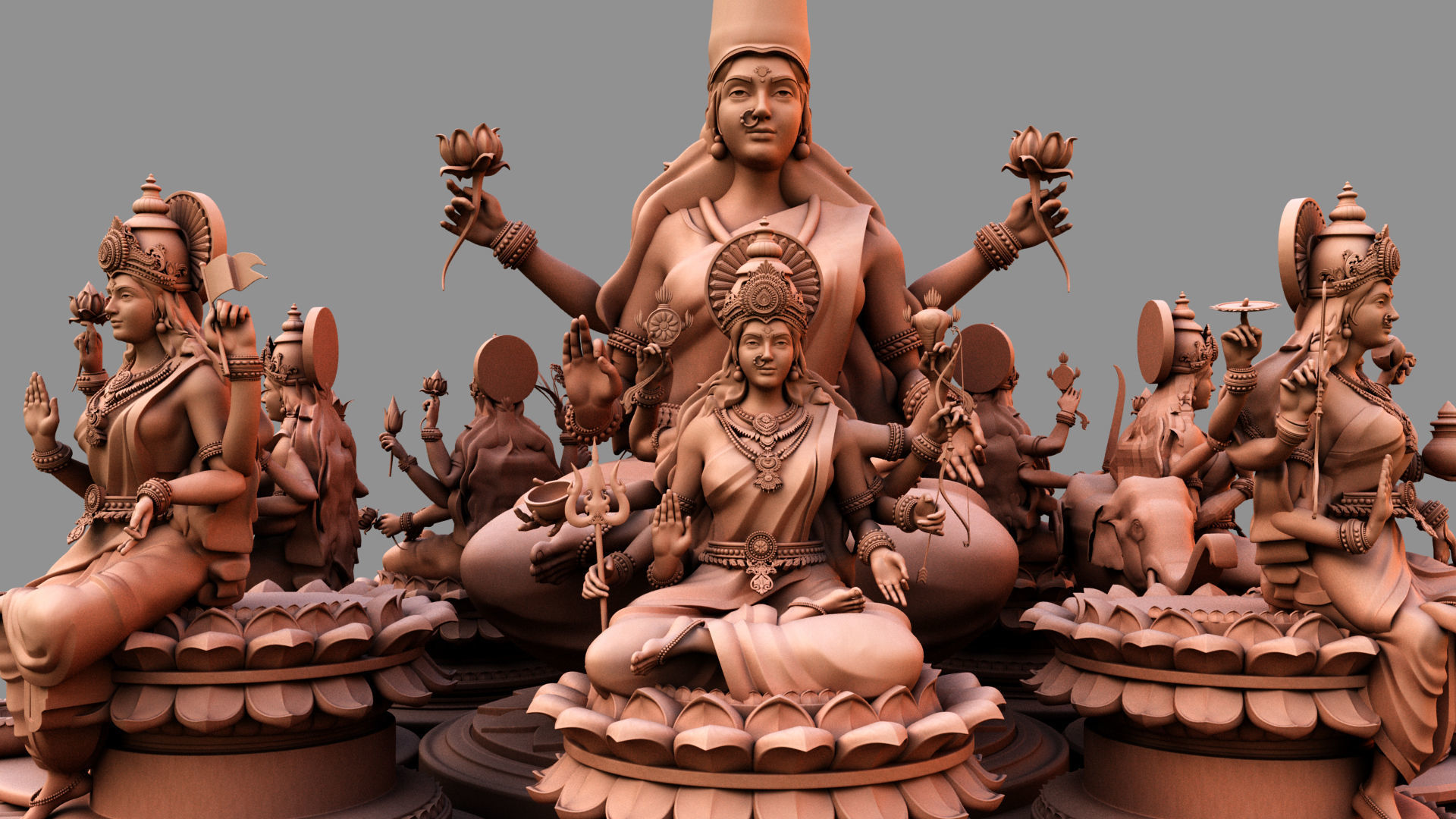 clay oil lamp ashtalakshmi 3D model_11