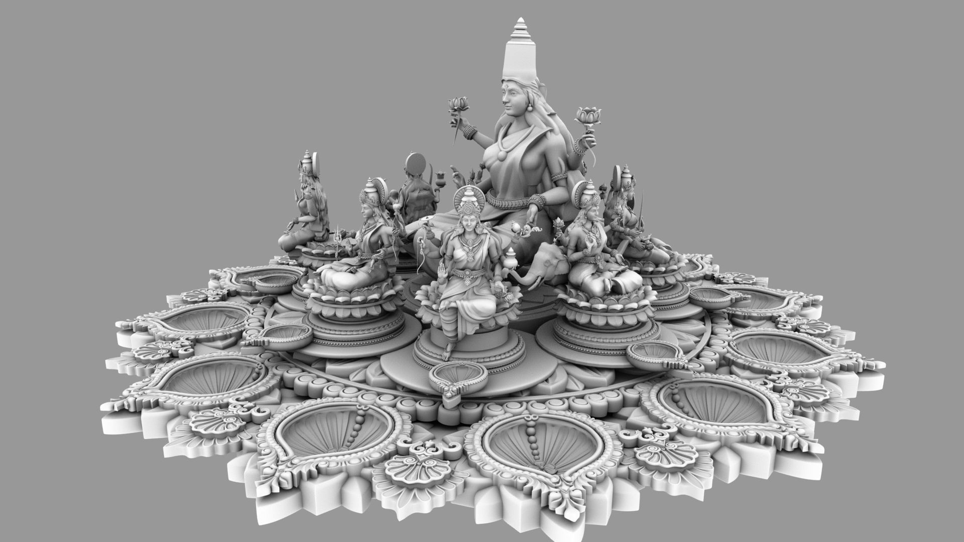 clay oil lamp ashtalakshmi 3D model_14