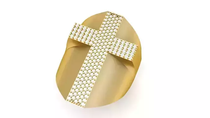 Diamond Cross Top Signet Ring 