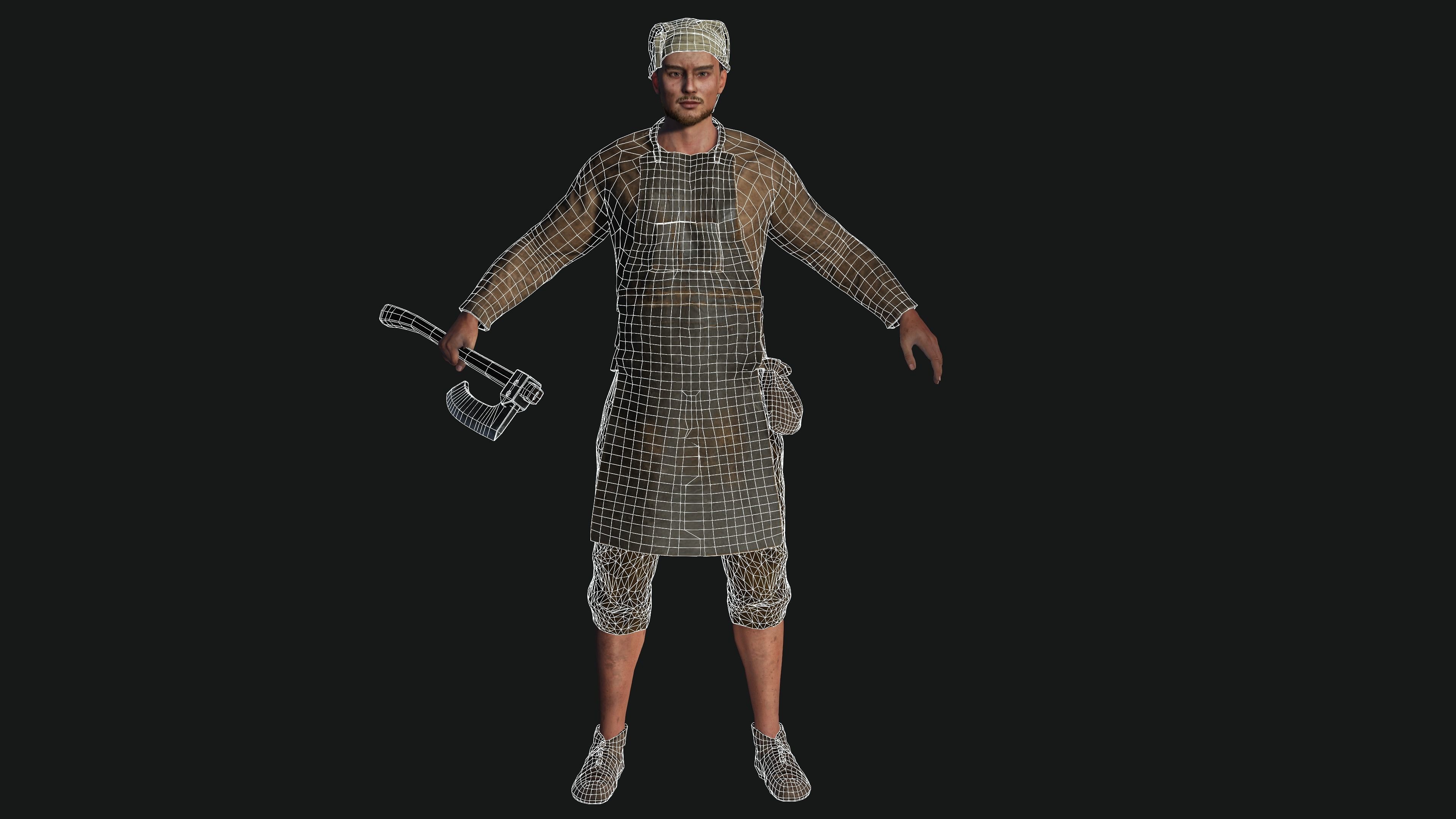 3D AAA Medieval Male Character - Butcher Man  Low-poly 3D model_13
