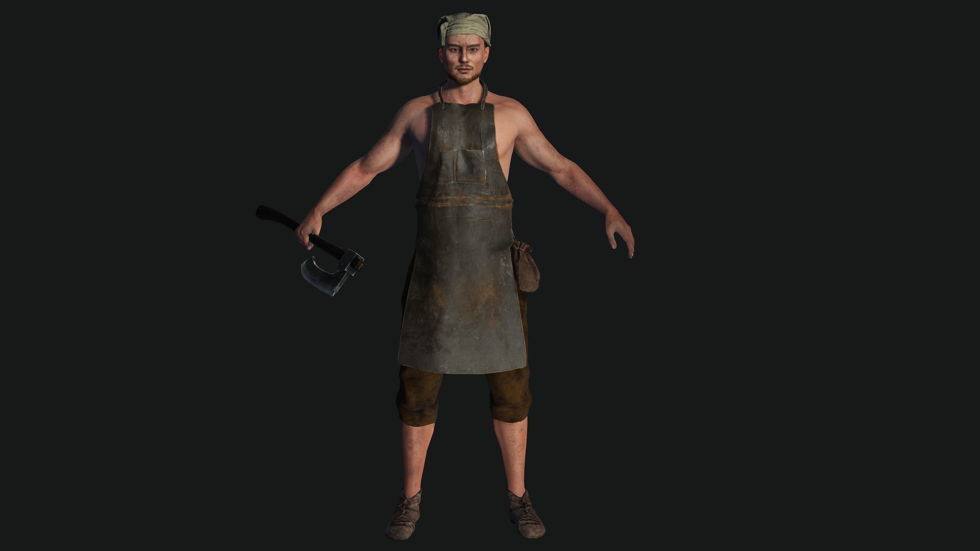 3D AAA Medieval Male Character - Butcher Man  Low-poly 3D model_11