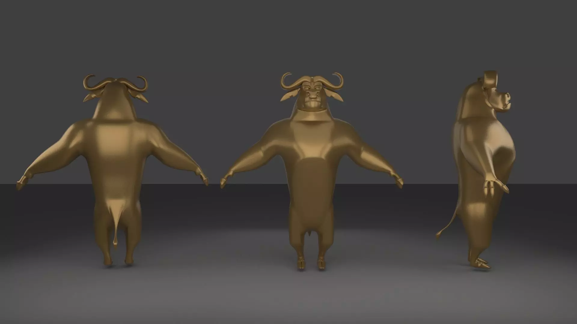 bogo 3d golden bull in three different poses 3D model_0