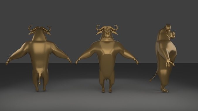 bogo 3d golden bull in three different poses 3D model