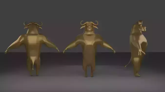 bogo 3d golden bull in three different poses 3D model