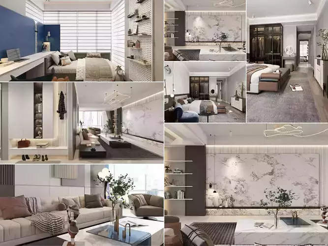 family 3D model of interior scene Living room 3D model