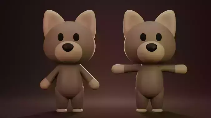 Wolf 3d model two cartoon animals