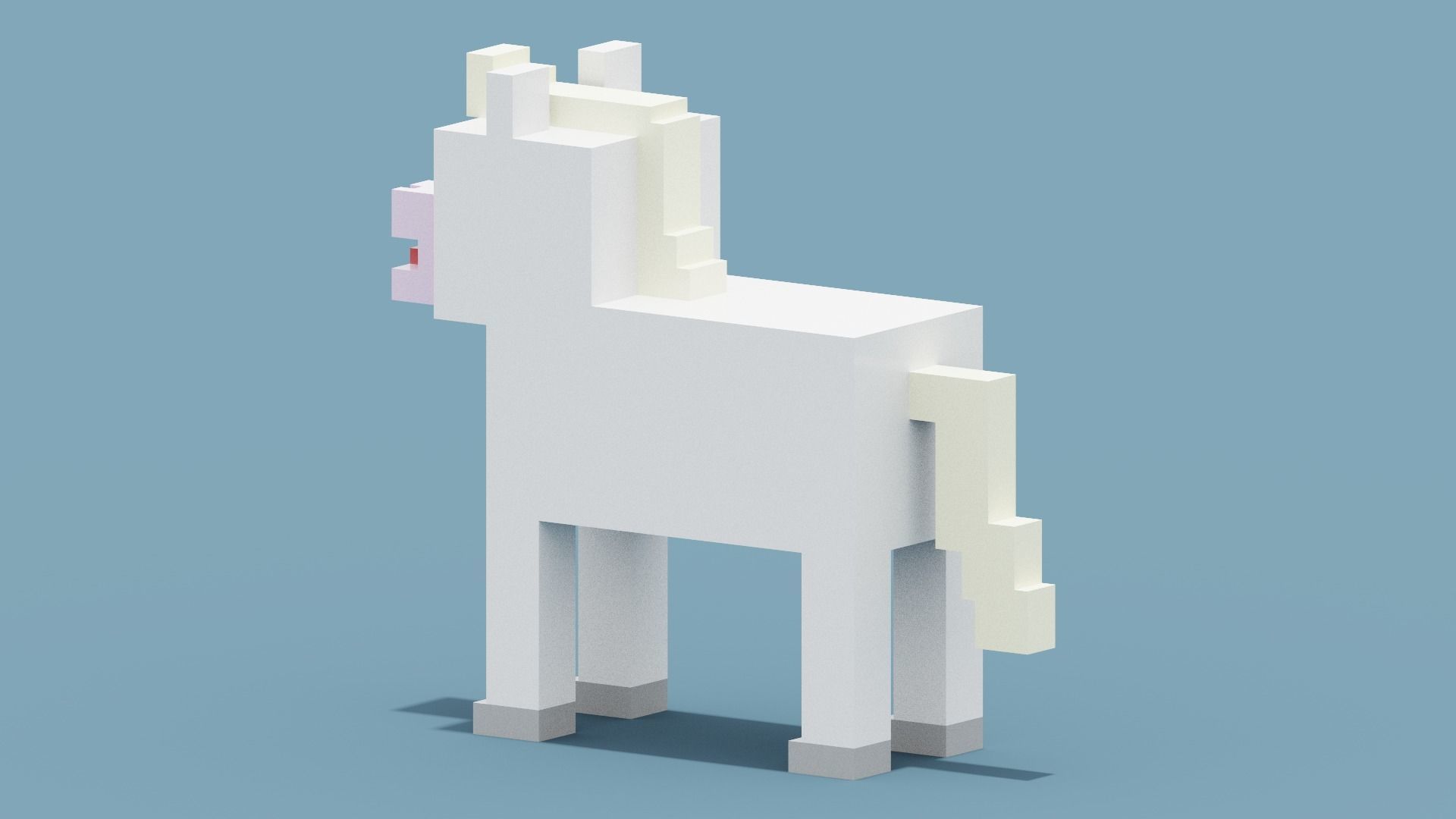 Voxel White Horse Low-poly 3D model_2
