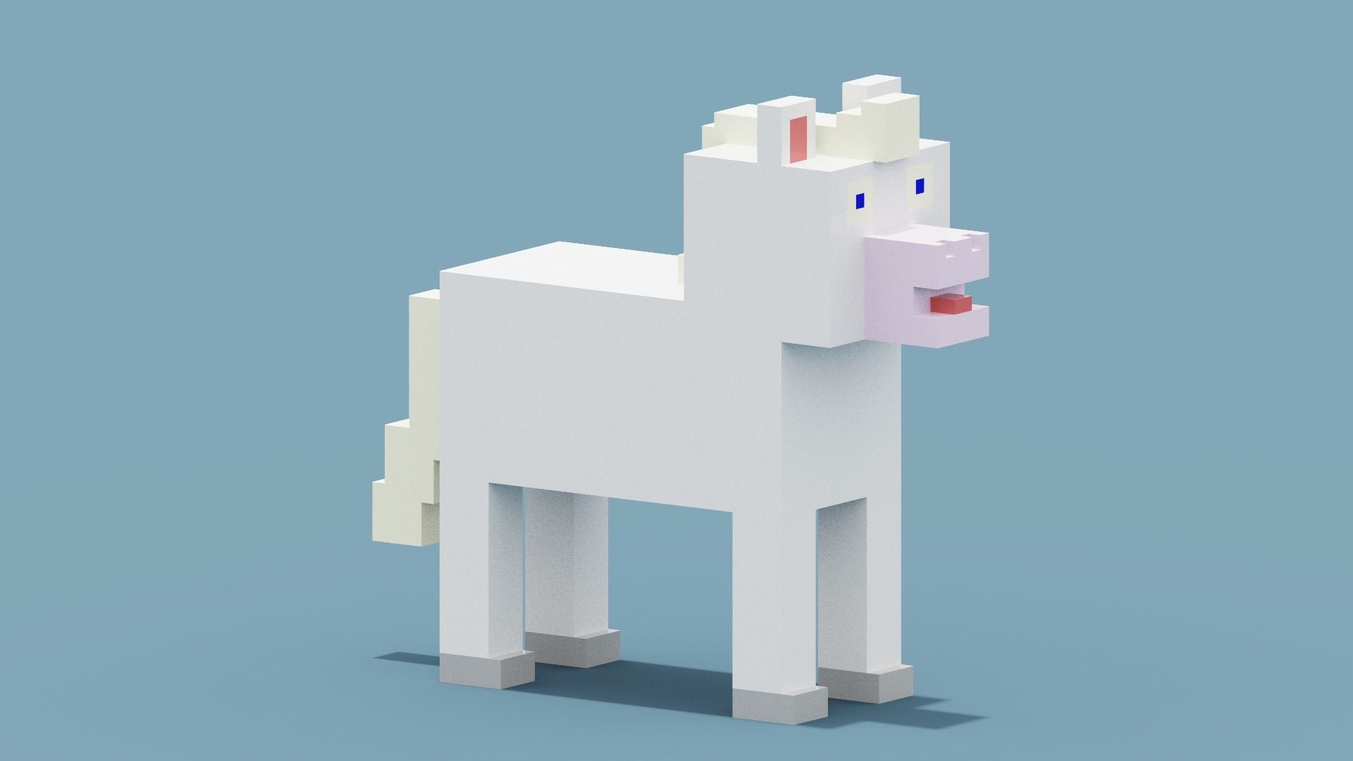 Voxel White Horse Low-poly 3D model_8