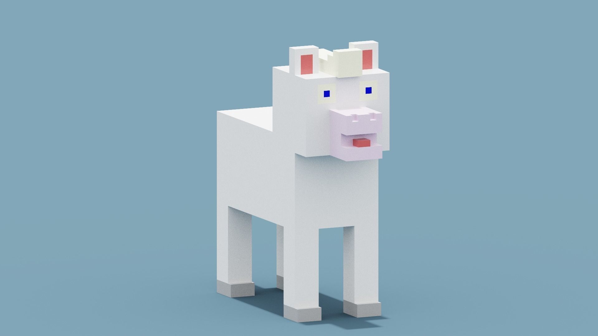 Voxel White Horse Low-poly 3D model_9