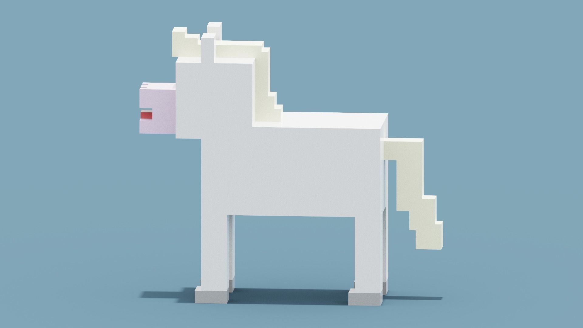 Voxel White Horse Low-poly 3D model_1