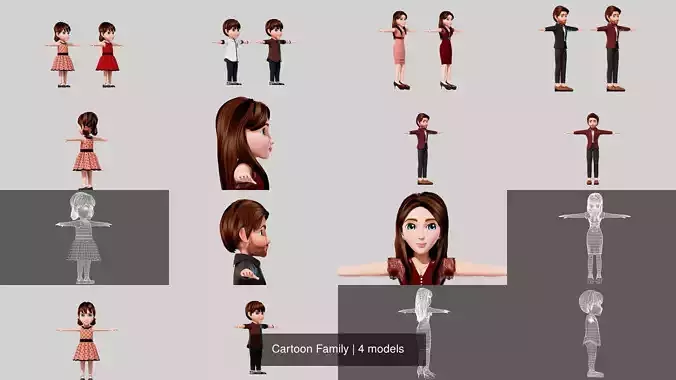 Cartoon Family 3D Model Collection
