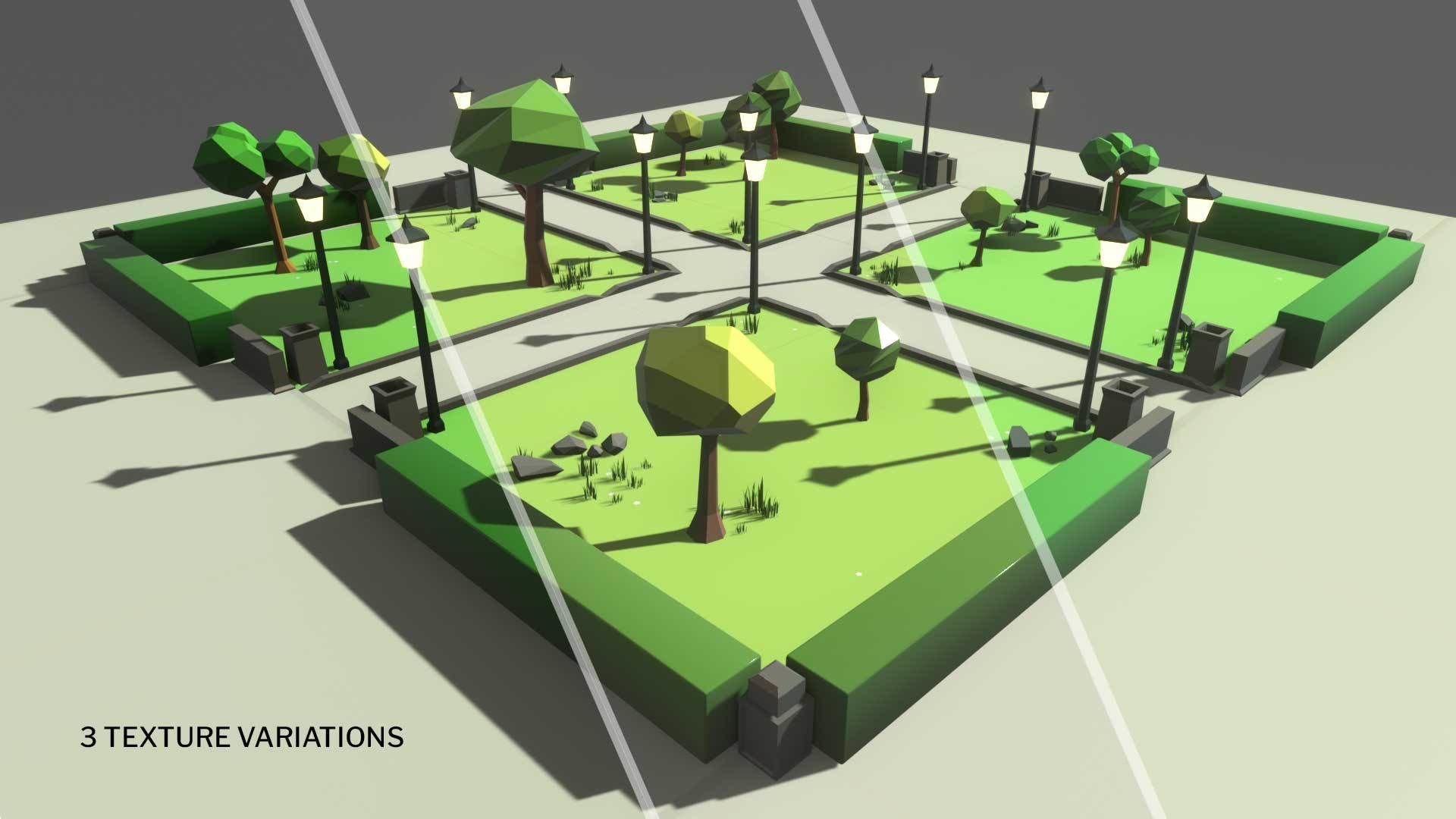 Cartoon 3d Stylized Park Game Ready with Modulation Low-poly 3D model_1