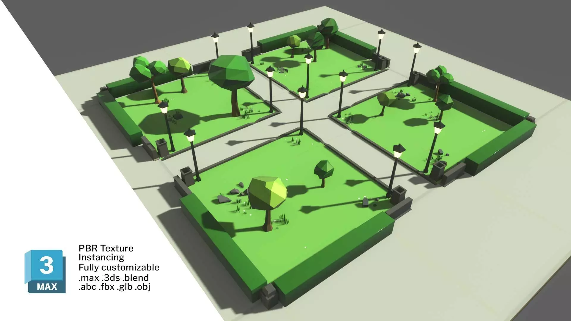 Cartoon 3d Stylized Park Game Ready with Modulation Low-poly 3D model_0