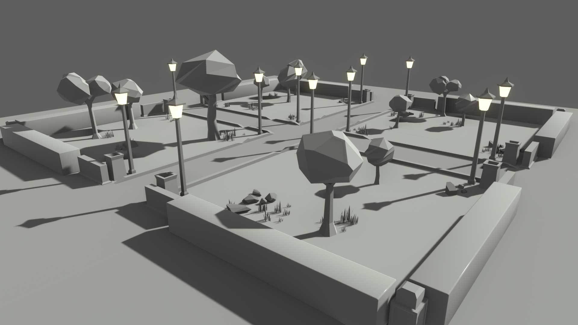 Cartoon 3d Stylized Park Game Ready with Modulation Low-poly 3D model_7