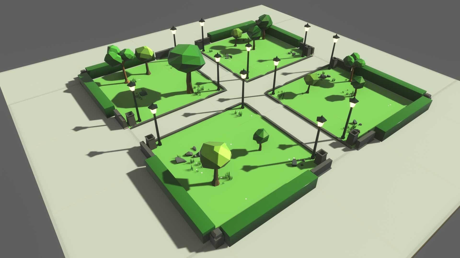 Cartoon 3d Stylized Park Game Ready with Modulation Low-poly 3D model_6