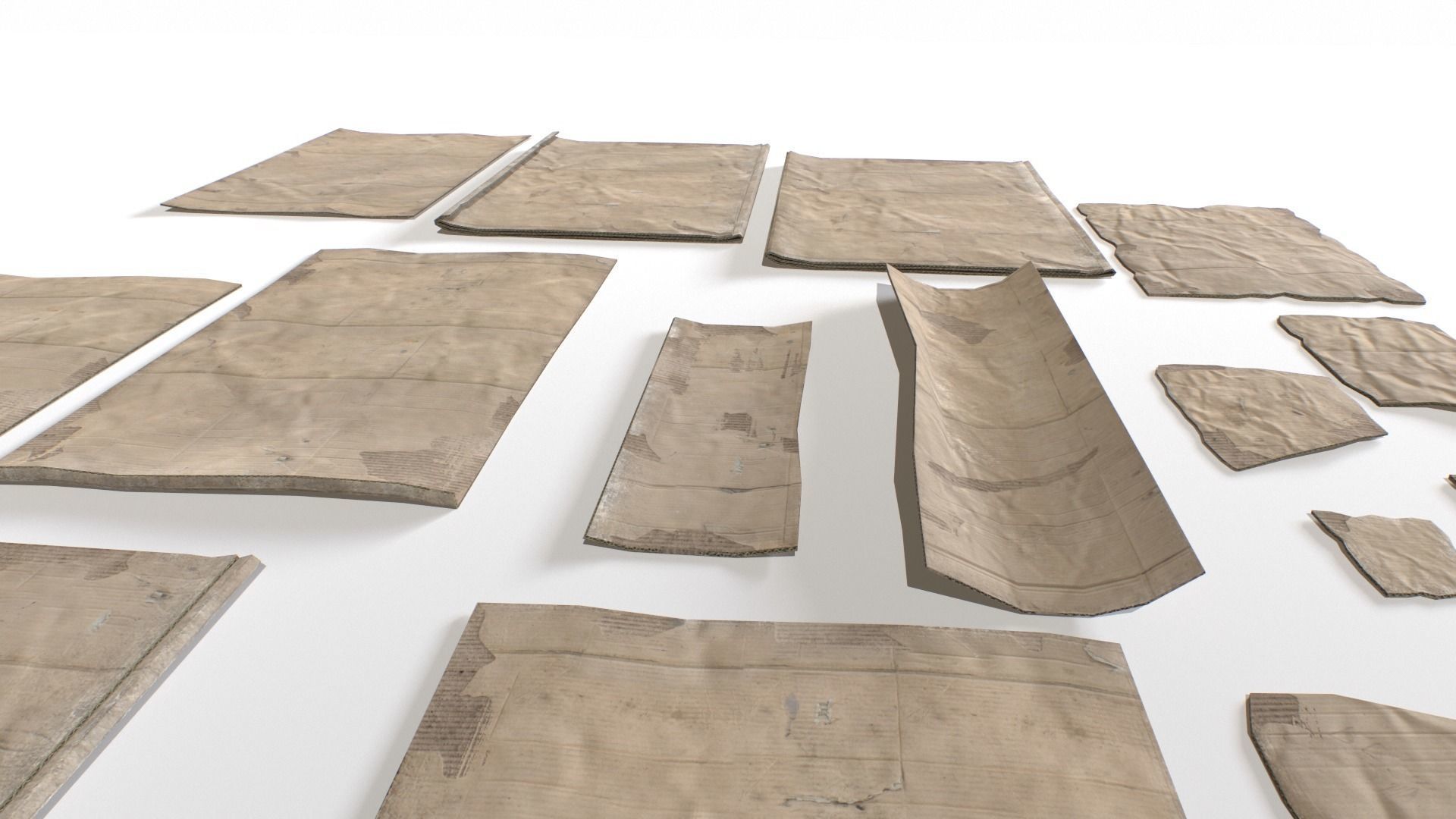 Old Cardboard Pieces Low-poly 3D model_5
