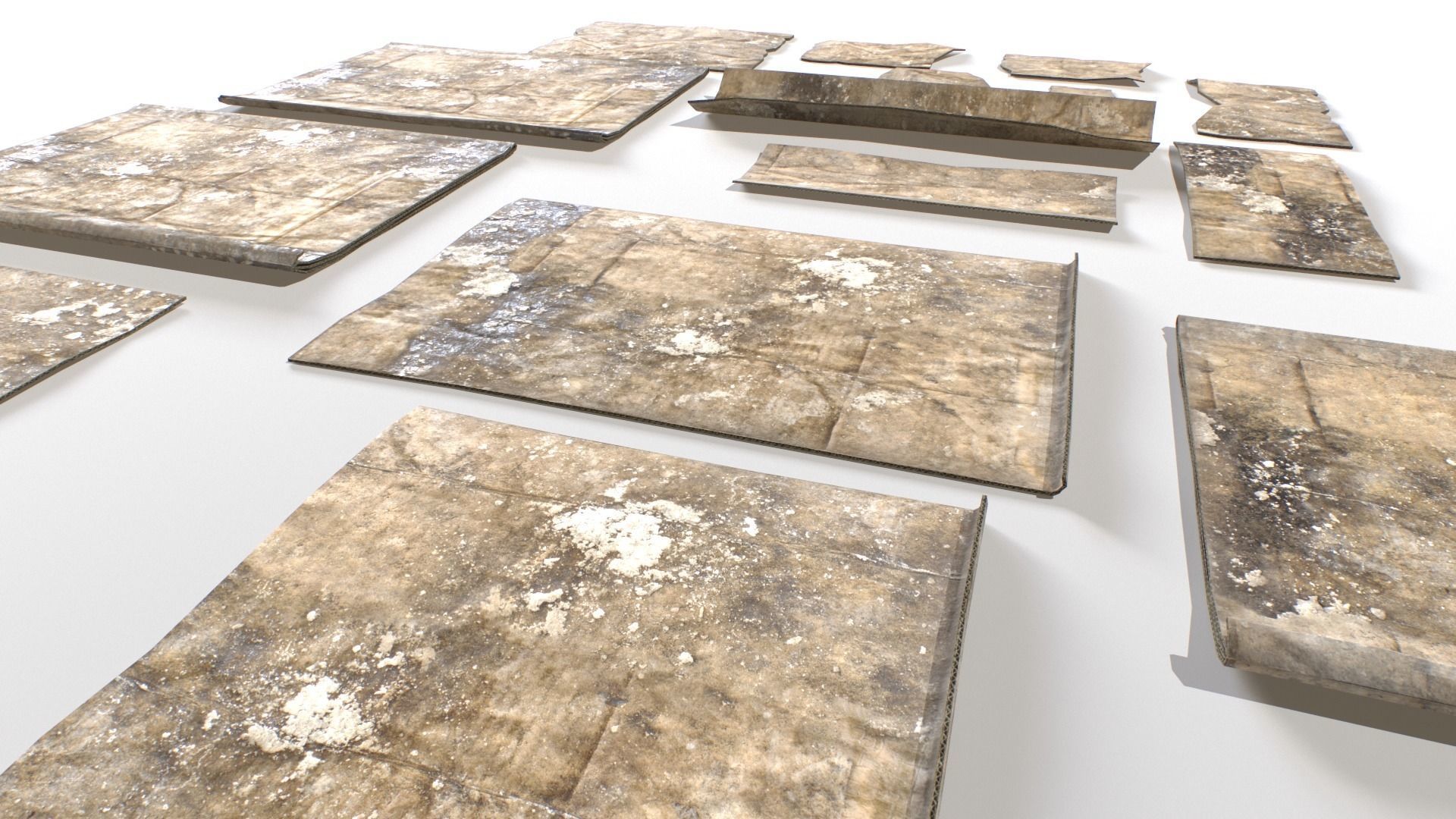 Old Cardboard Pieces Low-poly 3D model_7