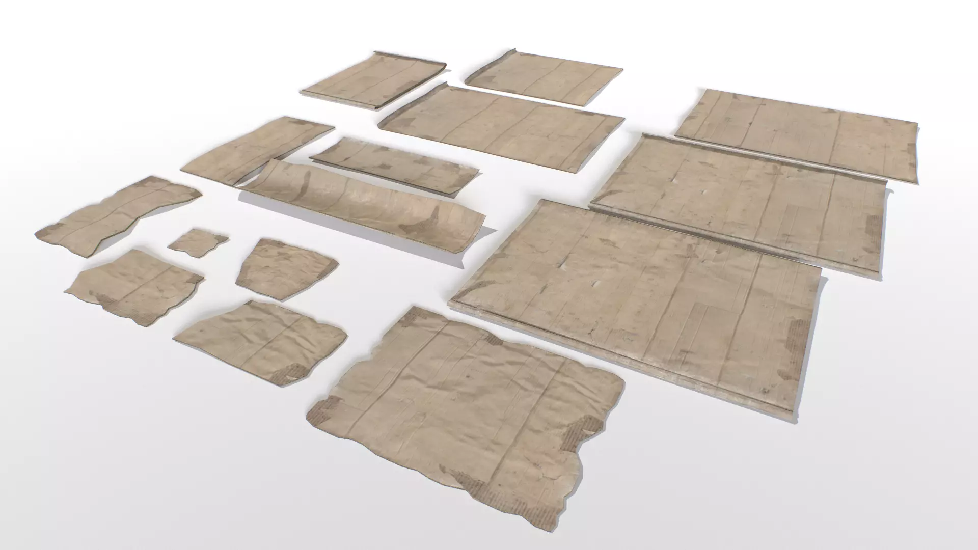 Old Cardboard Pieces Low-poly 3D model_0