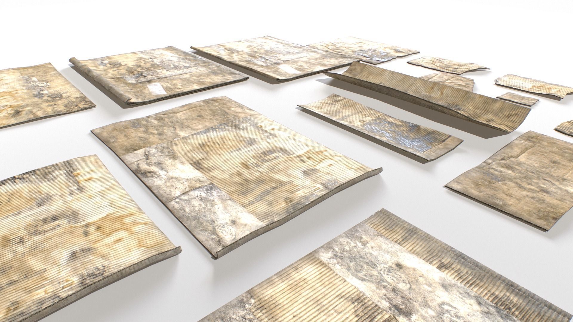 Old Cardboard Pieces Low-poly 3D model_6