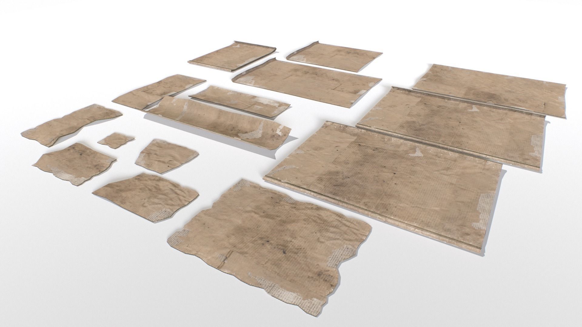 Old Cardboard Pieces Low-poly 3D model_1