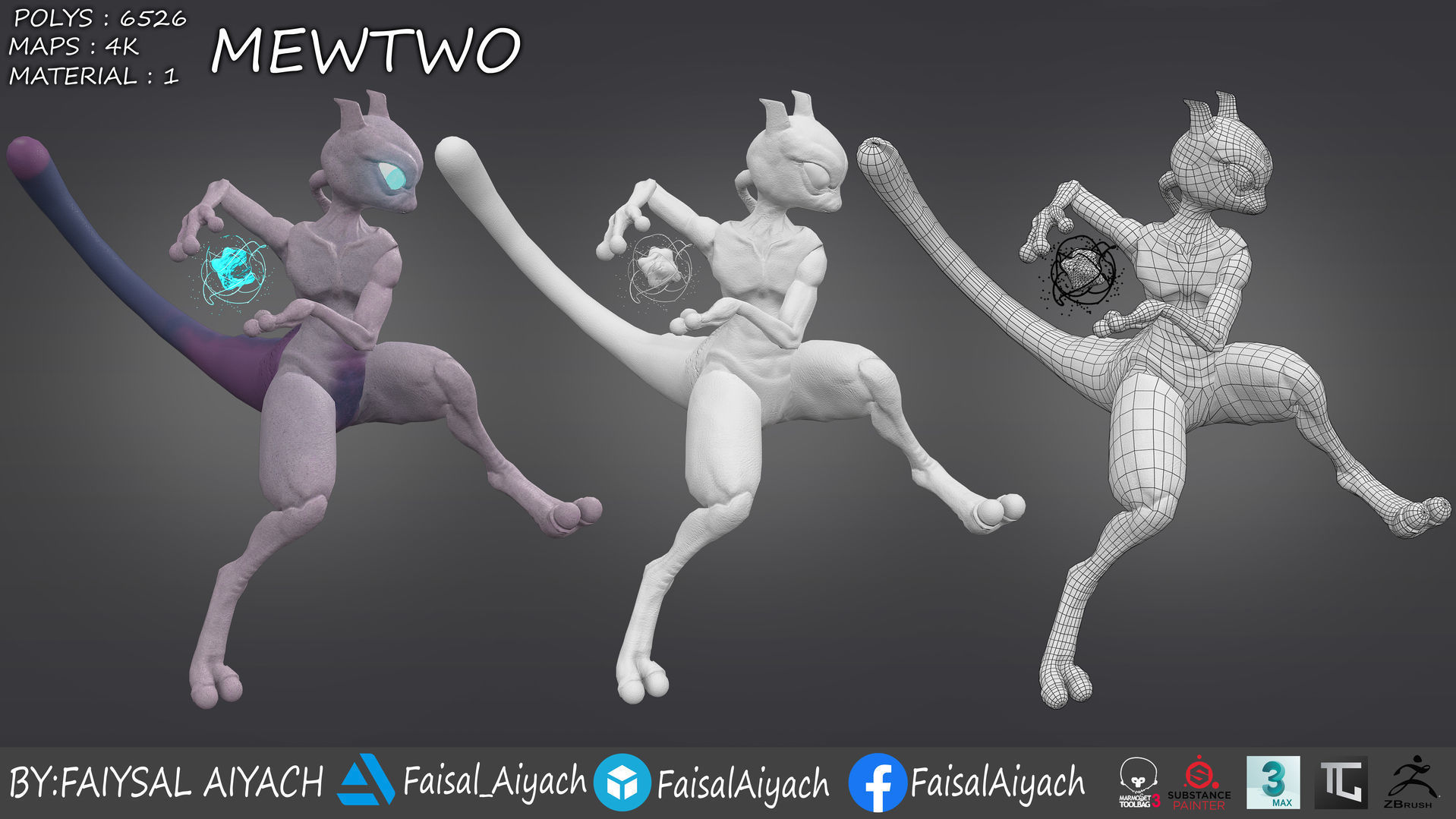 pokemon mewtwo Low-poly 3D model_9