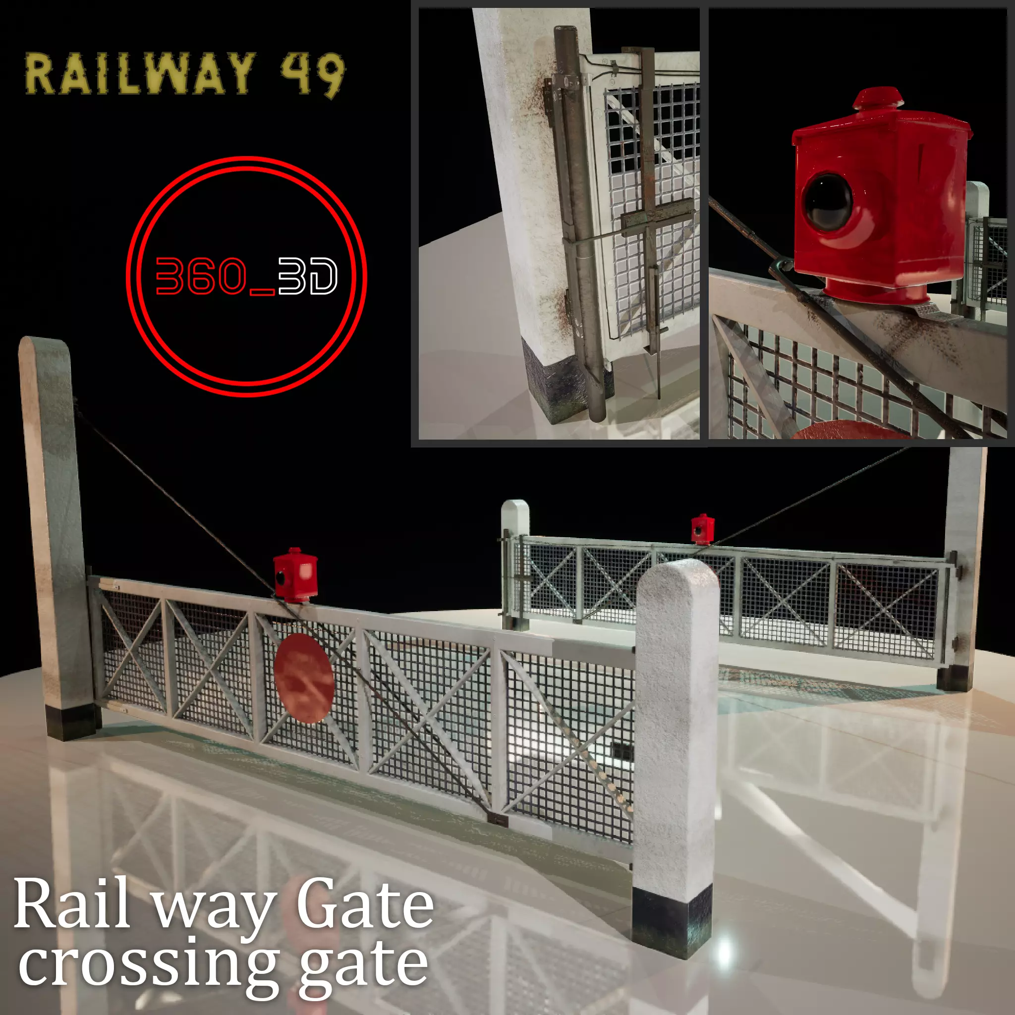 Rail Gate  train station crossing gate Low-poly 3D model_0