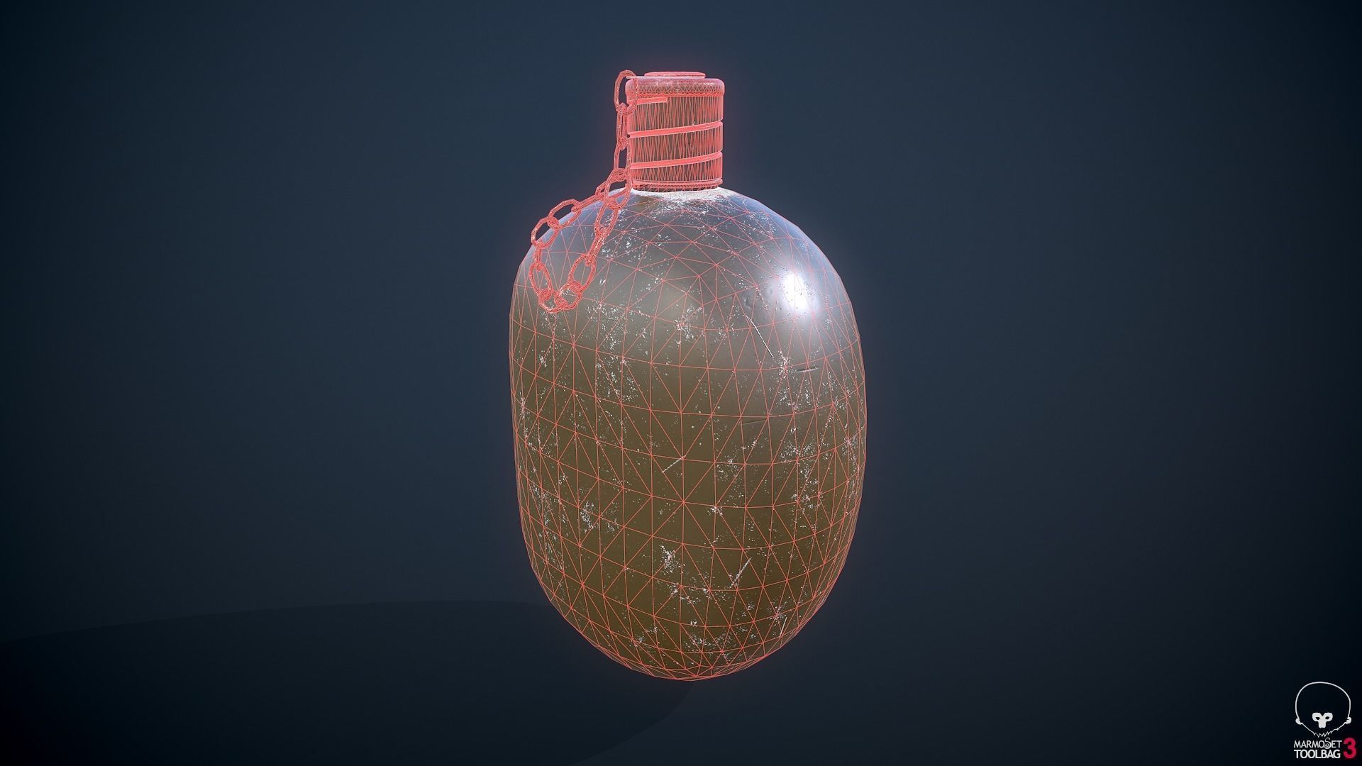 Old Military Flask 3D model_14