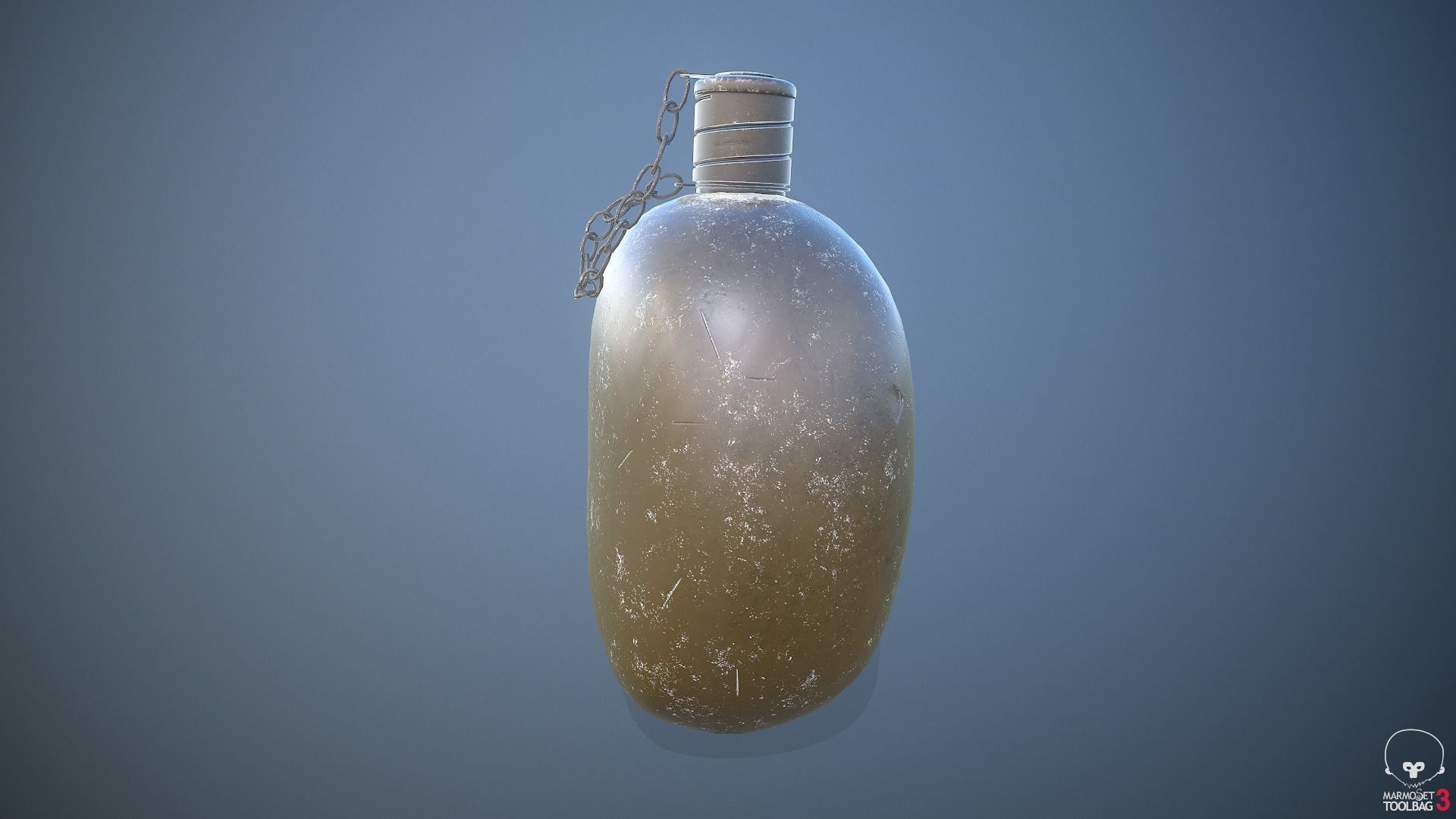 Old Military Flask 3D model_12