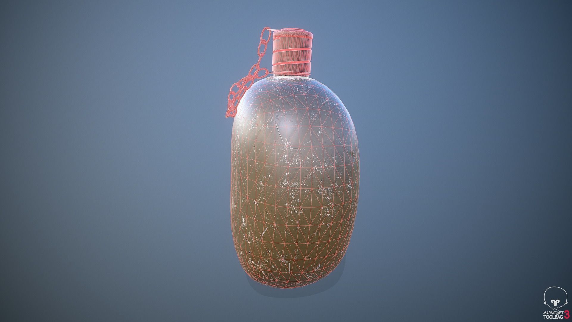 Old Military Flask 3D model_22