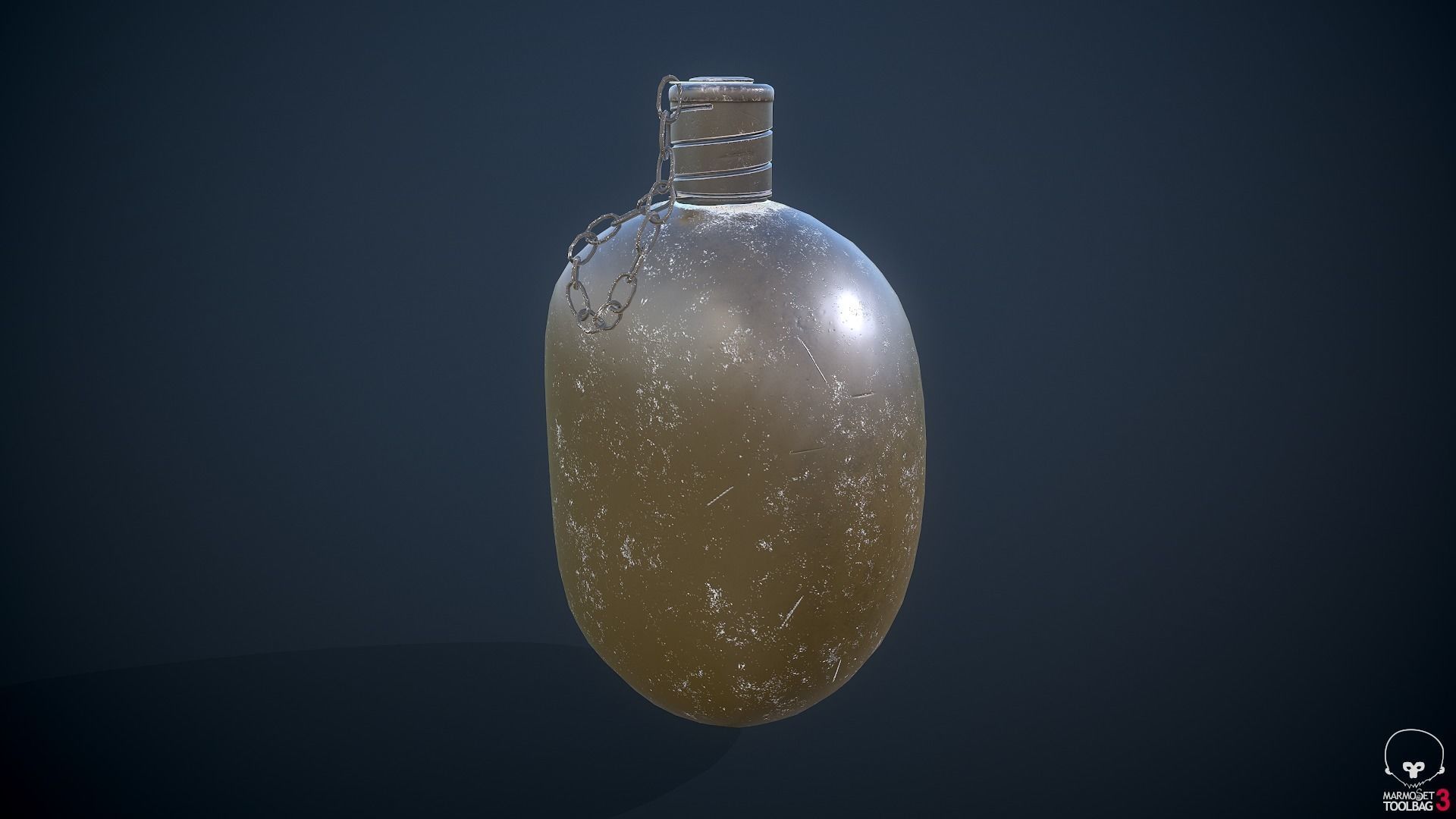 Old Military Flask 3D model_4