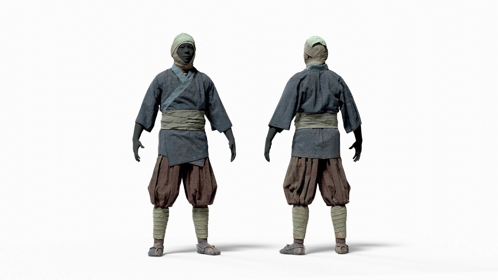 MEDIEVAL Japanese People Rigged 3D model_19