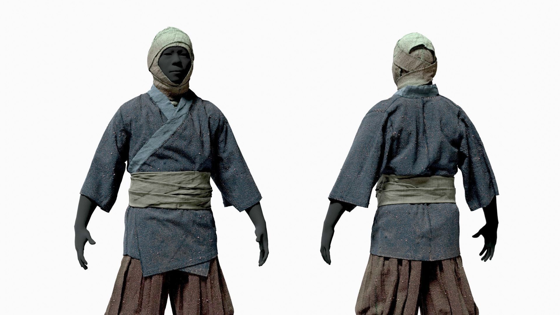 MEDIEVAL Japanese People Rigged 3D model_20