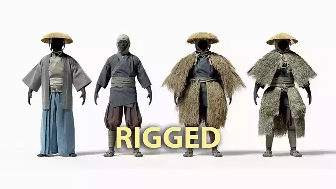 MEDIEVAL Japanese People Rigged 3D model