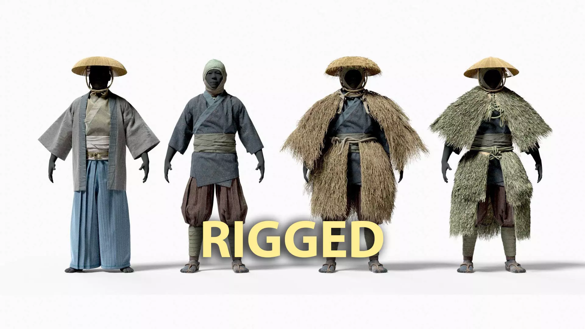 MEDIEVAL Japanese People Rigged 3D model_0